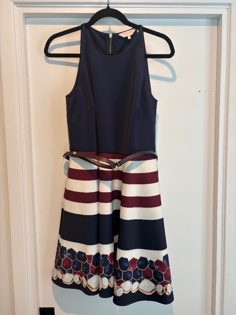 Ted Baker London Annalie Rowing Stripe Skater Dress Navy Blue Size 3 US 8